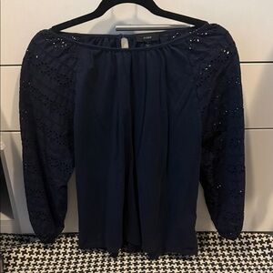 J. Crew Navy Eyelet Long-Sleeve Blouse